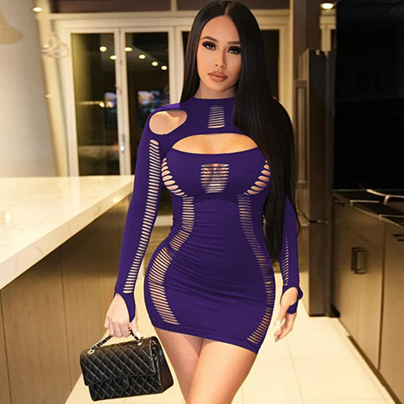 Sexy hollow round neck long sleeve dress - Image 4