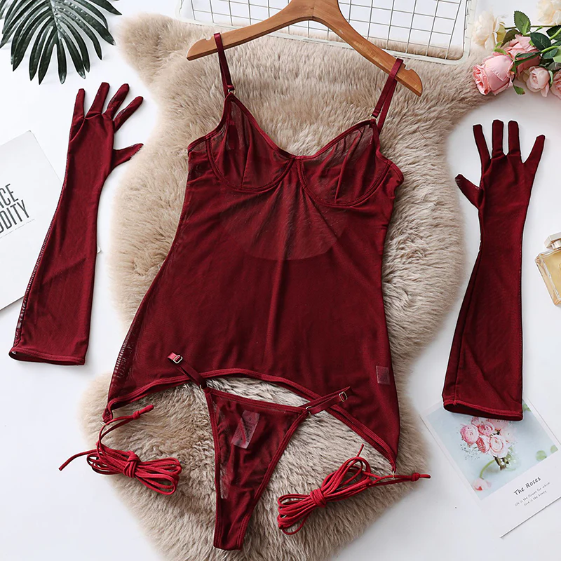 Sexy lace underwear with gloves - Image 6